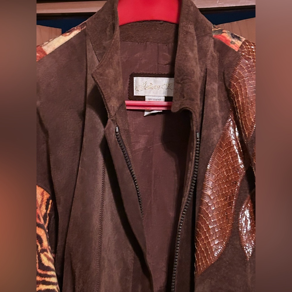 Julian K Vintage Oversized Leather & Cotton Jacket Middle Eastern Design Size S - Picture 3 of 16